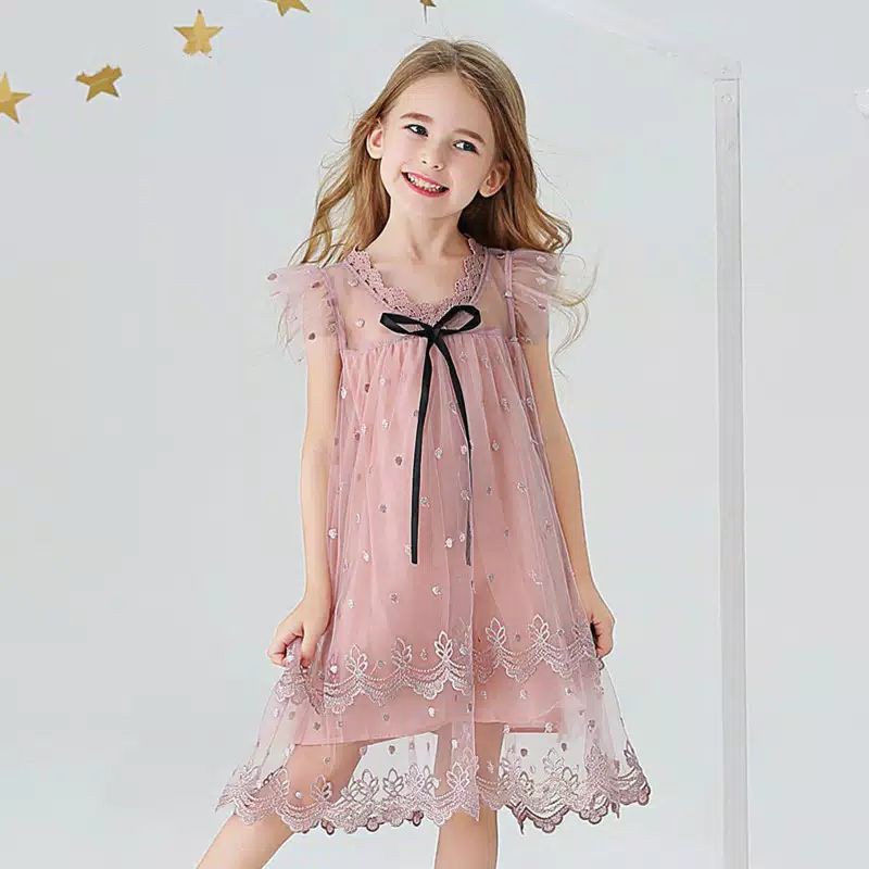 [MAMASILO] DRESS PRINCESS TILE DUSTY PINK PITA DRESS ANAK PEREMPUAN RENDA PINK