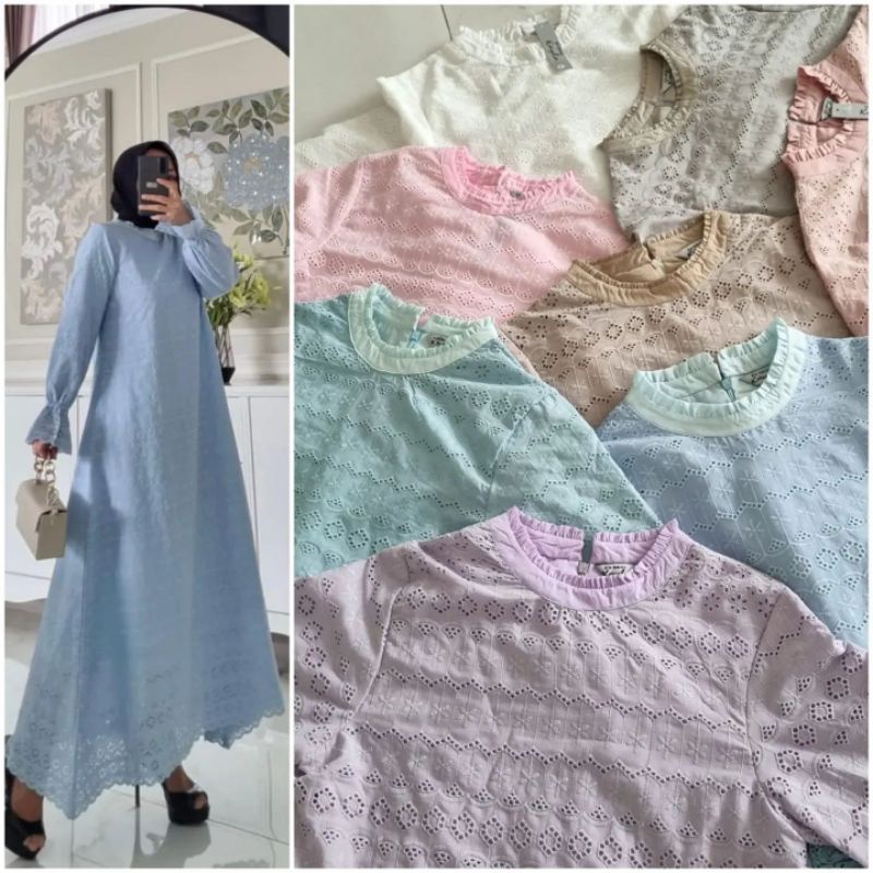 Gamis / midi dress katun bordir / brukat ori By Edness Kayla