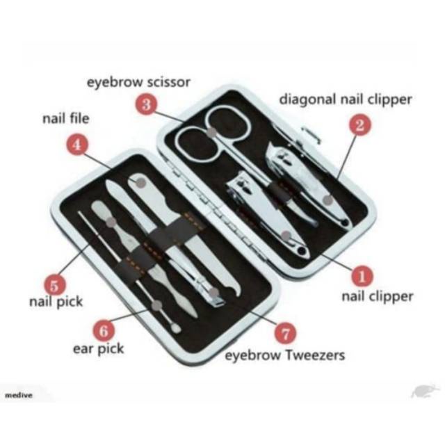 Manicure Pedicure Set 7IN1 Dompet / Manicure Mini Stainless Stell / Paket Pembersih Kuku Pinset Gunting Lancip Korek telinga Kuping