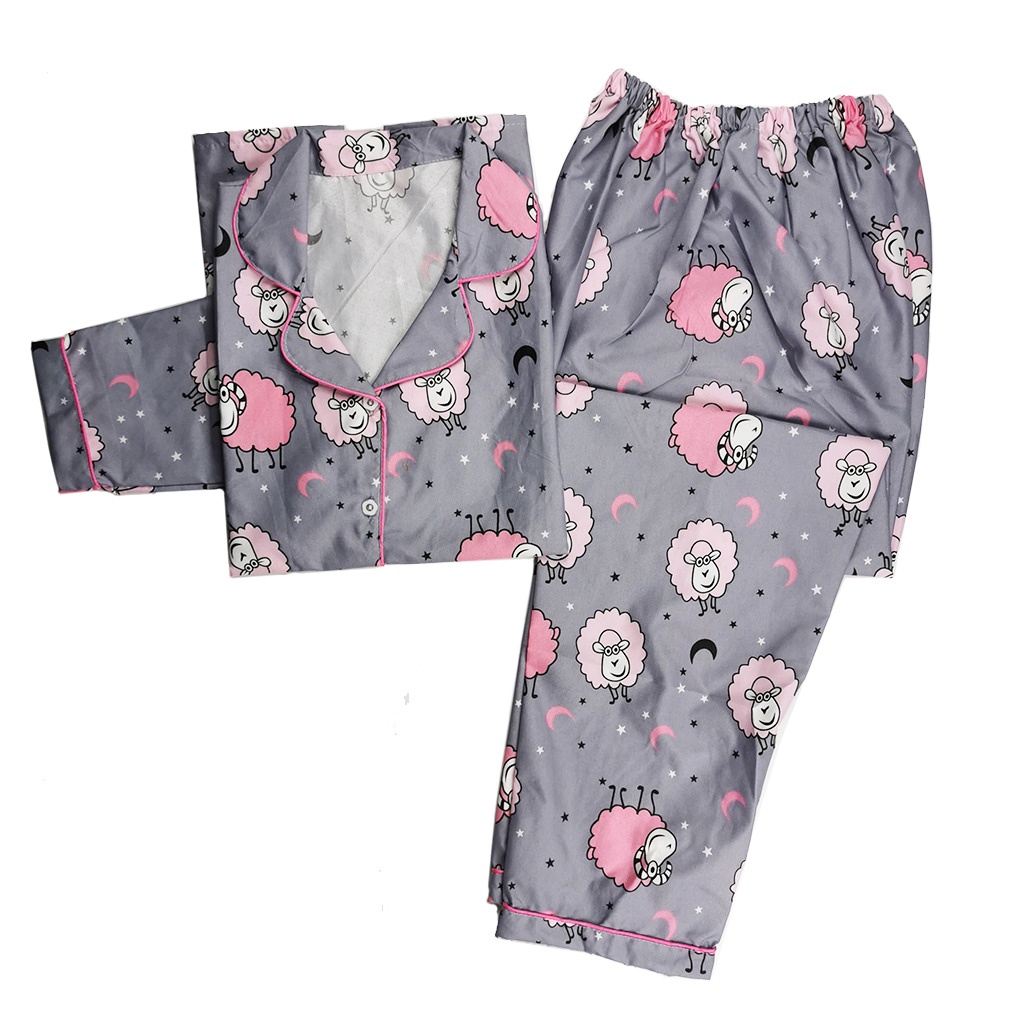 Stelan Baju Tidur Piyama Dewasa Lengan Panjang All Size Motif Lumina-PPL SHEEP GREY