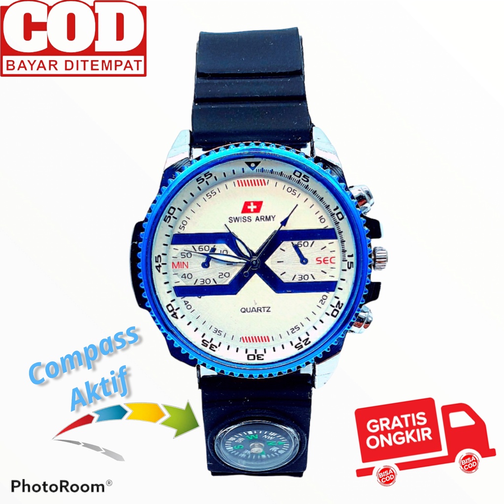 BISA COD - JAM TANGAN ANALOG PRIA TERBAIK BEST SELLER COMPASS CHRONO VARIASI RUBBER STRAP SERIES VXi7o89