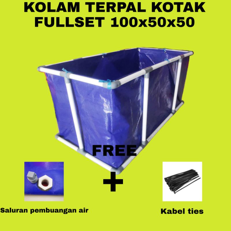 KOLAM VET TERPAL KOTAK FULLSET UKURAN 100X50X50