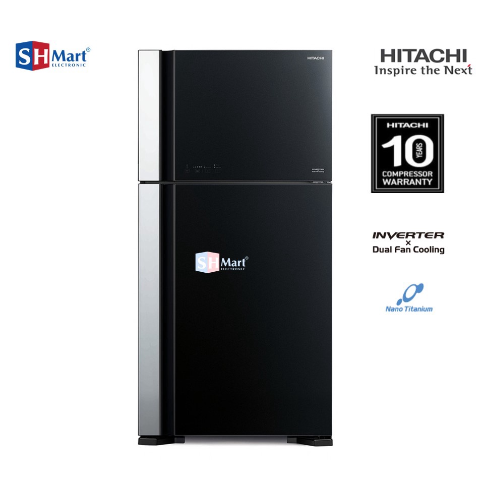 HITACHI KULKAS 2 PINTU INVERTER GLASS R-VG61PGD7GBK / RVG61PGD7 MEDAN