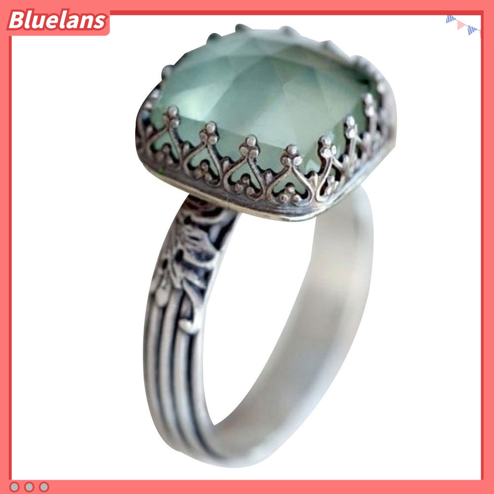 Bluelans Women Vintage Square Faux Moonstone Jewelry Banquet Cocktail Engagement Ring