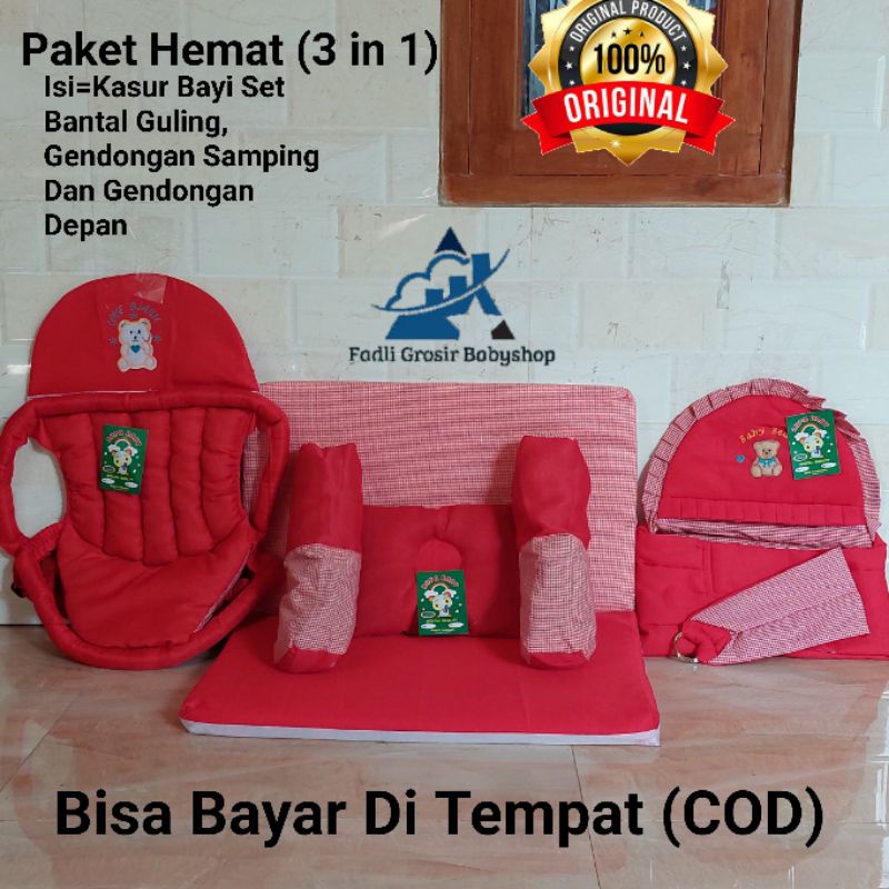 Paket Hemat (3 in 1) Gendongan Bayi Samping Bordir Gendongan Bayi Depan Topi Bordir Dan Kasur Matras Bayi Set Bantal Guling