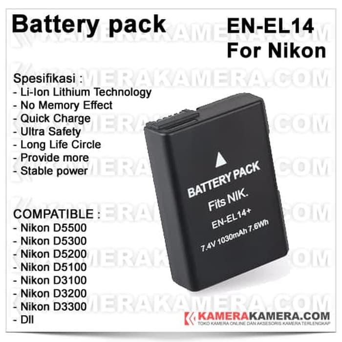 Battery Pack For NIKON EN-EL14 buat NIKON D3100/D3200/D5200/D5300 Terjangkau