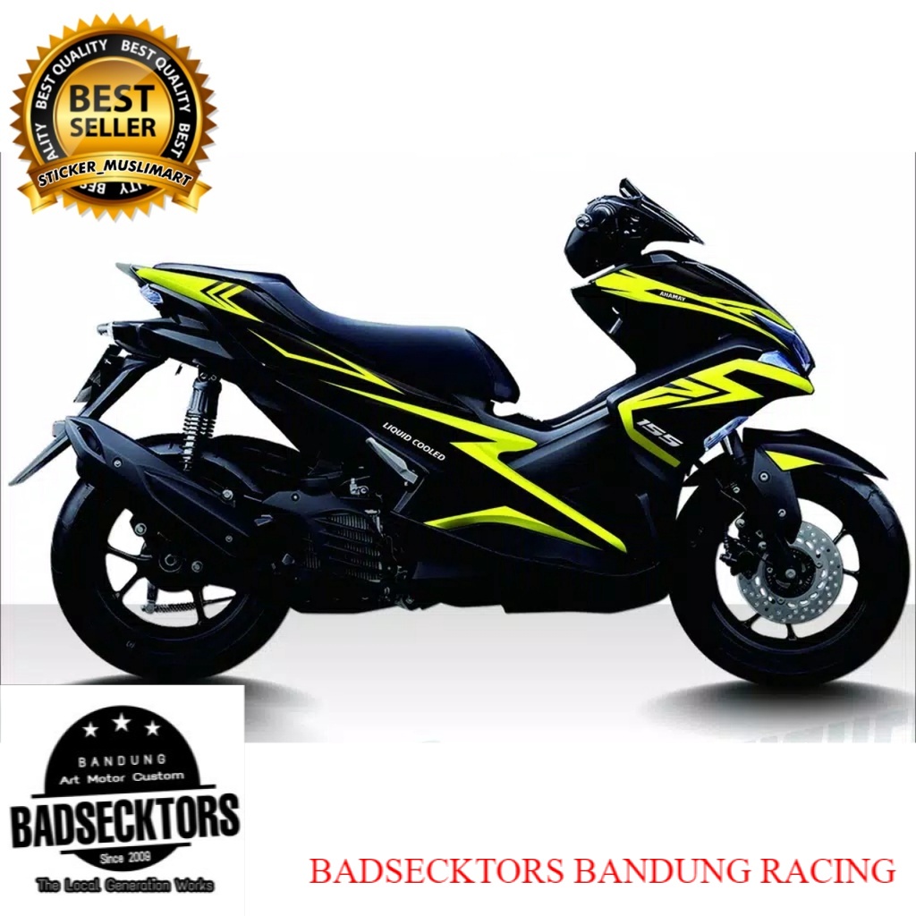 Decal Motor Variasi Aerox Hitam Grafis kuning keren