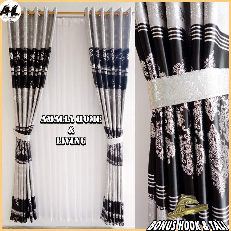 Gorden Pintu Minimalis Mewah Blackout Import Premium Glossy Abu-abu Tinggi 230 cm