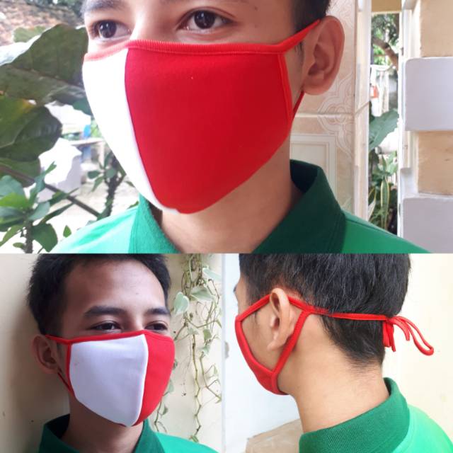 Masker anti virus kain bahan katun TC lembut merah putih bendera higienis