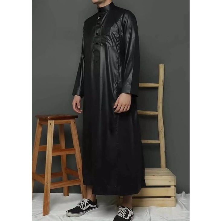 jubah pria polos mewah - slim fit kancing model jubah saudi - AL-Fadhil - pria model polos - gamis d