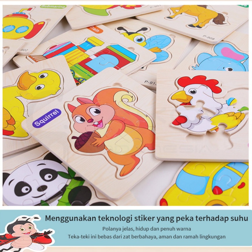 Mainan edukasi puzzle animal puzzle kayu dengan motif lucu