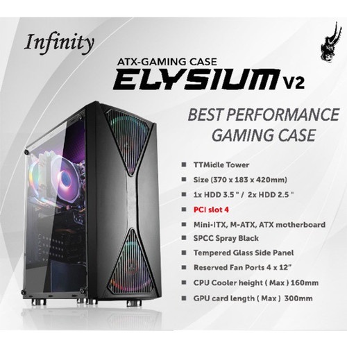 Casing GAMING Mid Tower ATX Infinity ELYSIUM V2 dengan 3pcs FAN RGB 120mm