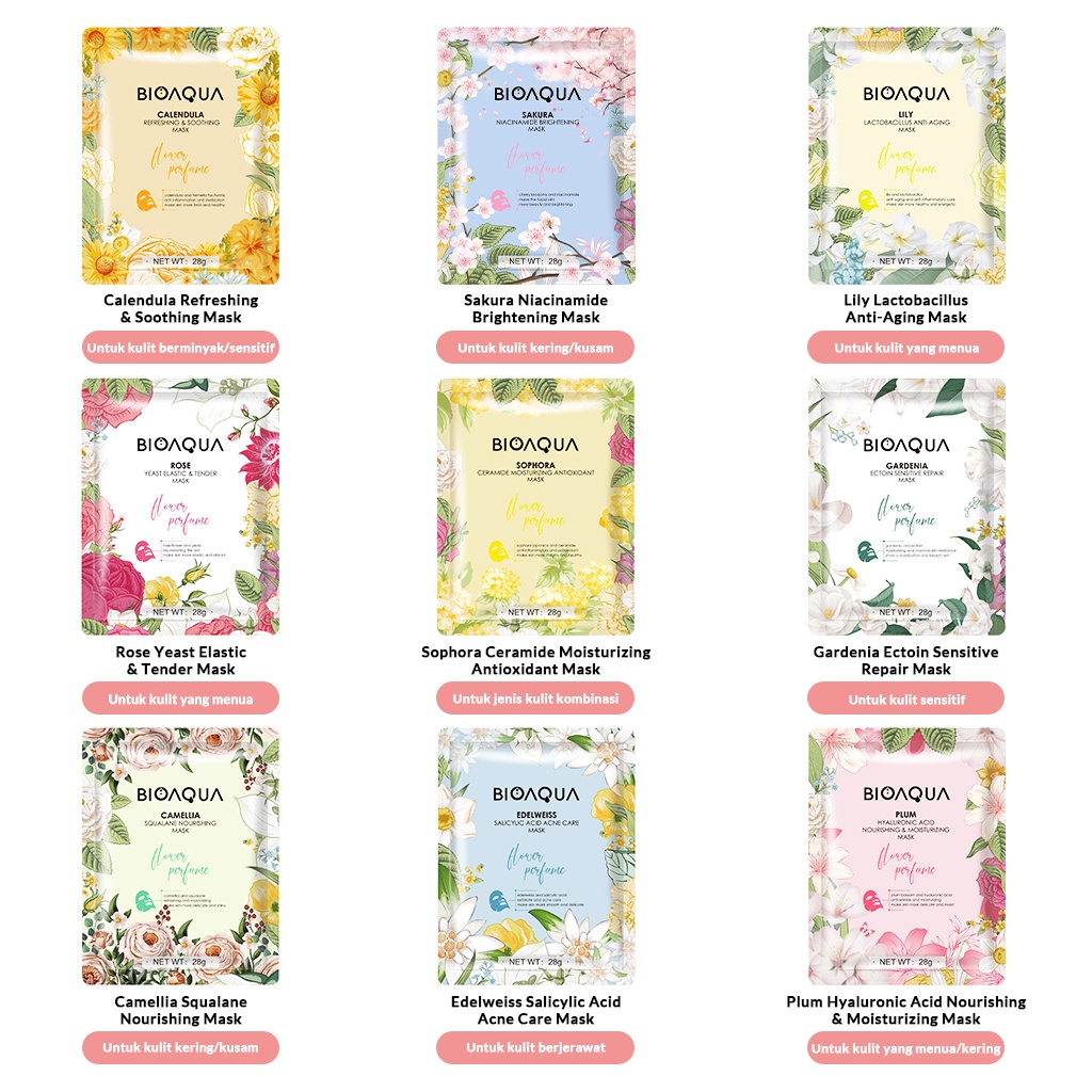 Bioaqua Sheet Mask Original/Hydrating and Moisturizing Mask/Niacinamide Masker Wajah Whitening/Salicylic Acid Acne/Ceramide Moisturizing Antioxidant Mask ORIGINAL BPOM