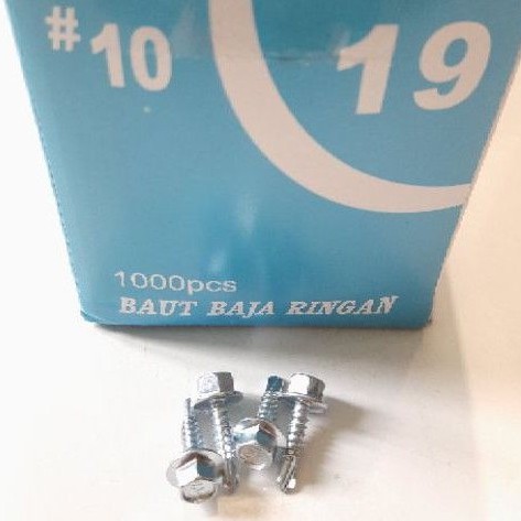 Baut Baja Ringan 10 × 19 Isi 1000pcs / Skrup Roofing Baja Ringan