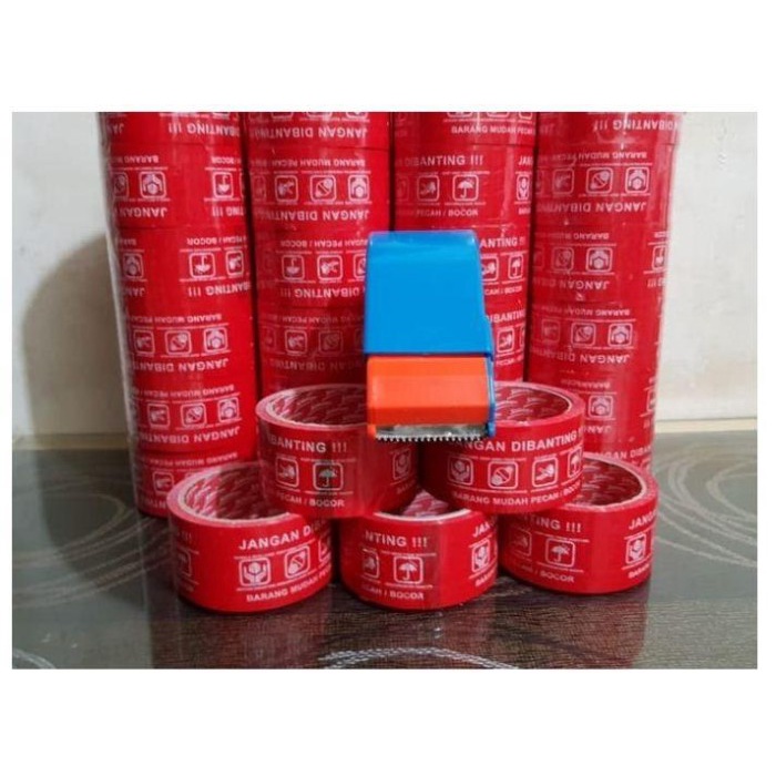 PACKING LAKBAN FRAGILE ISOLASI LEM SELOTIP WARNA MERAH TAPE ONLINE SET