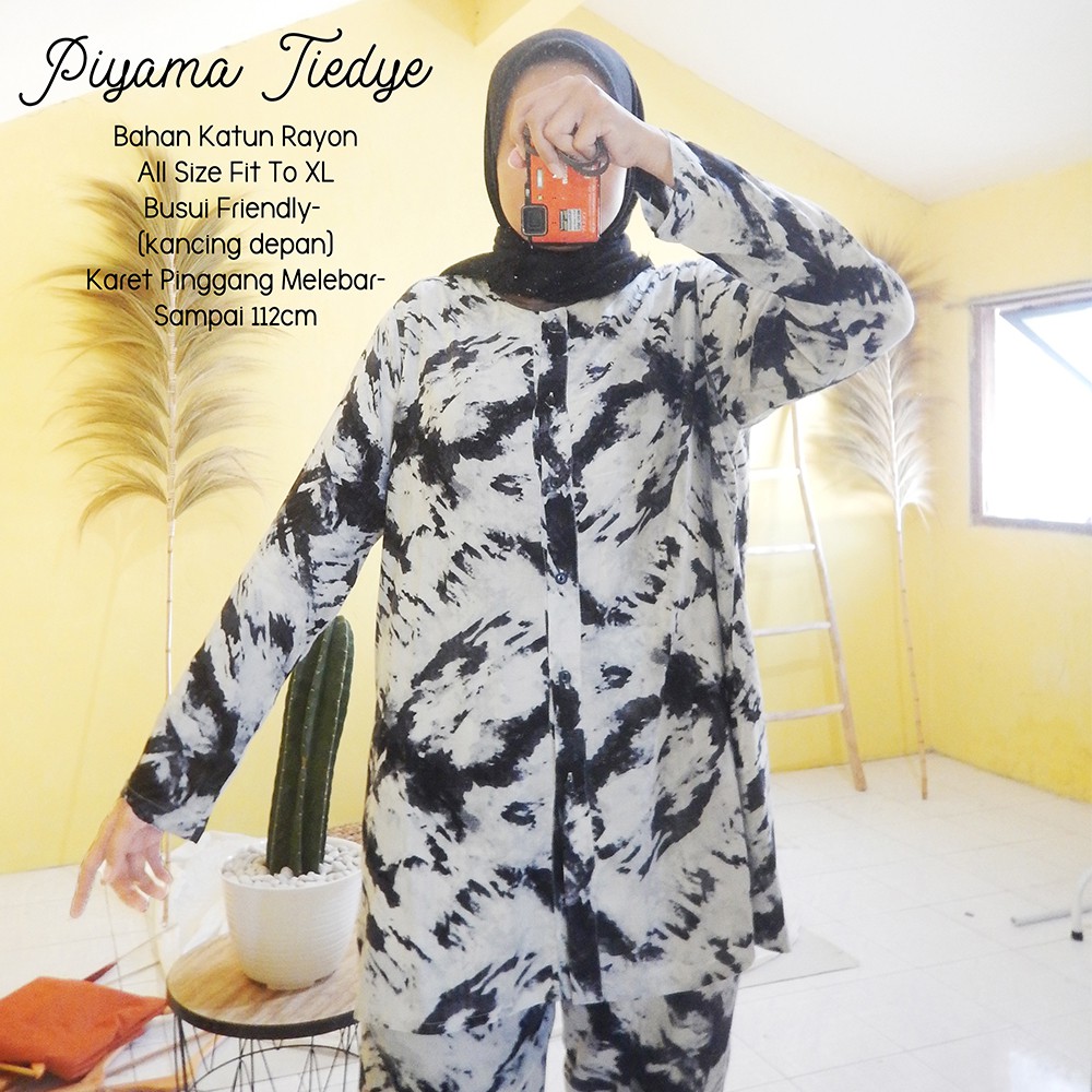 TERBARU !! ONE SET RAYON MOTIF - Setelan Piyama Abstrak Tie Dye JUMBO Kemeja + Celana