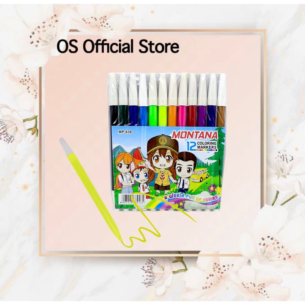 OS 12 COLOURING MARKERS / SPIDOL 12 WARNA MURAH / COLOUR PEN