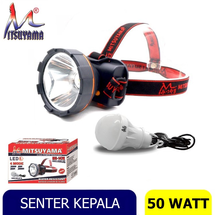 Senter Kepala led Charger Mitsuyama MS-147P Cahaya Putih 50W Original / Mitsuyama Senter Kepala