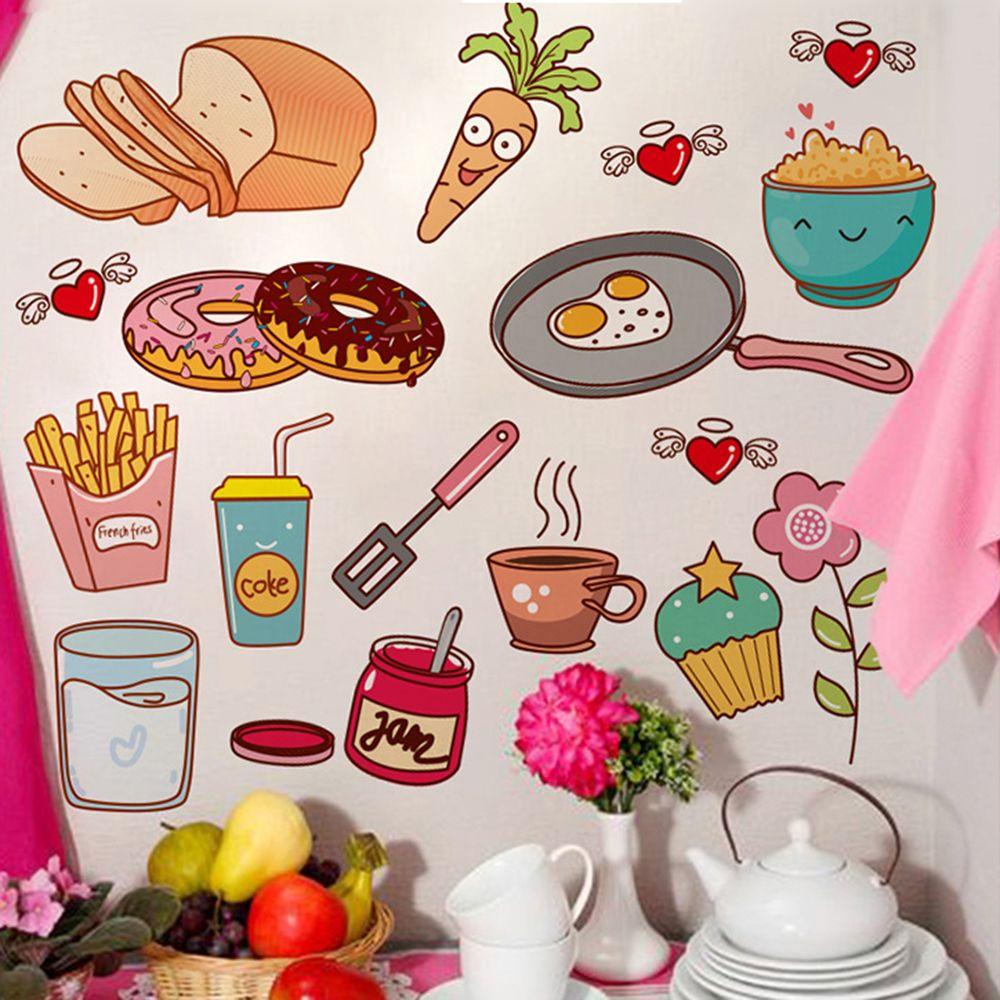 Top Kartun Makanan Stiker DIY Viny Kamar Anak Lemari Kulkas Pintu Memasak Mural