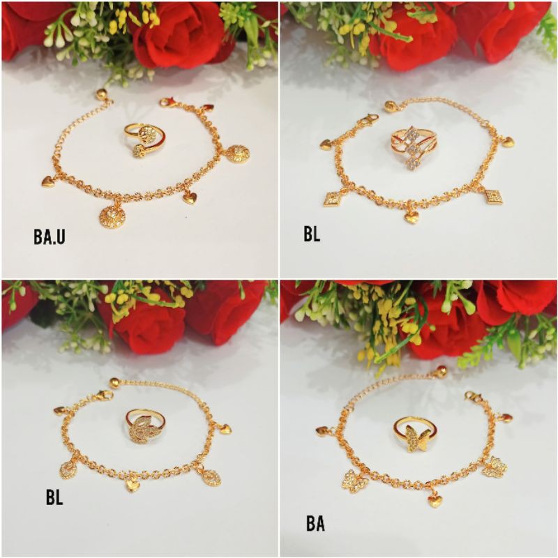 Fourfashion Perhiasan Gelang Dewasa Motif Kekinian free Cincin Lapis Emas PD147