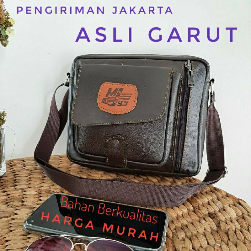 Tas Selempang Pria Kulit Asli Original Kulit Sapi Made In Garut / Sling Bag Laki Laki / Tas Kantor