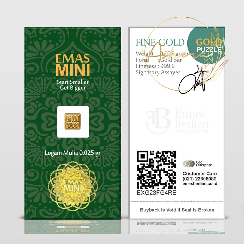 AsheraGold Secure Card LM 0.025 0.05 0.1 0.2 24K Termurah Emas Mini Mini Gold Logam Mulia