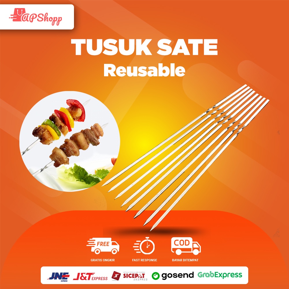 Tusuk Sate Stainless Steel Panjang Barbeque BBQ Reusable