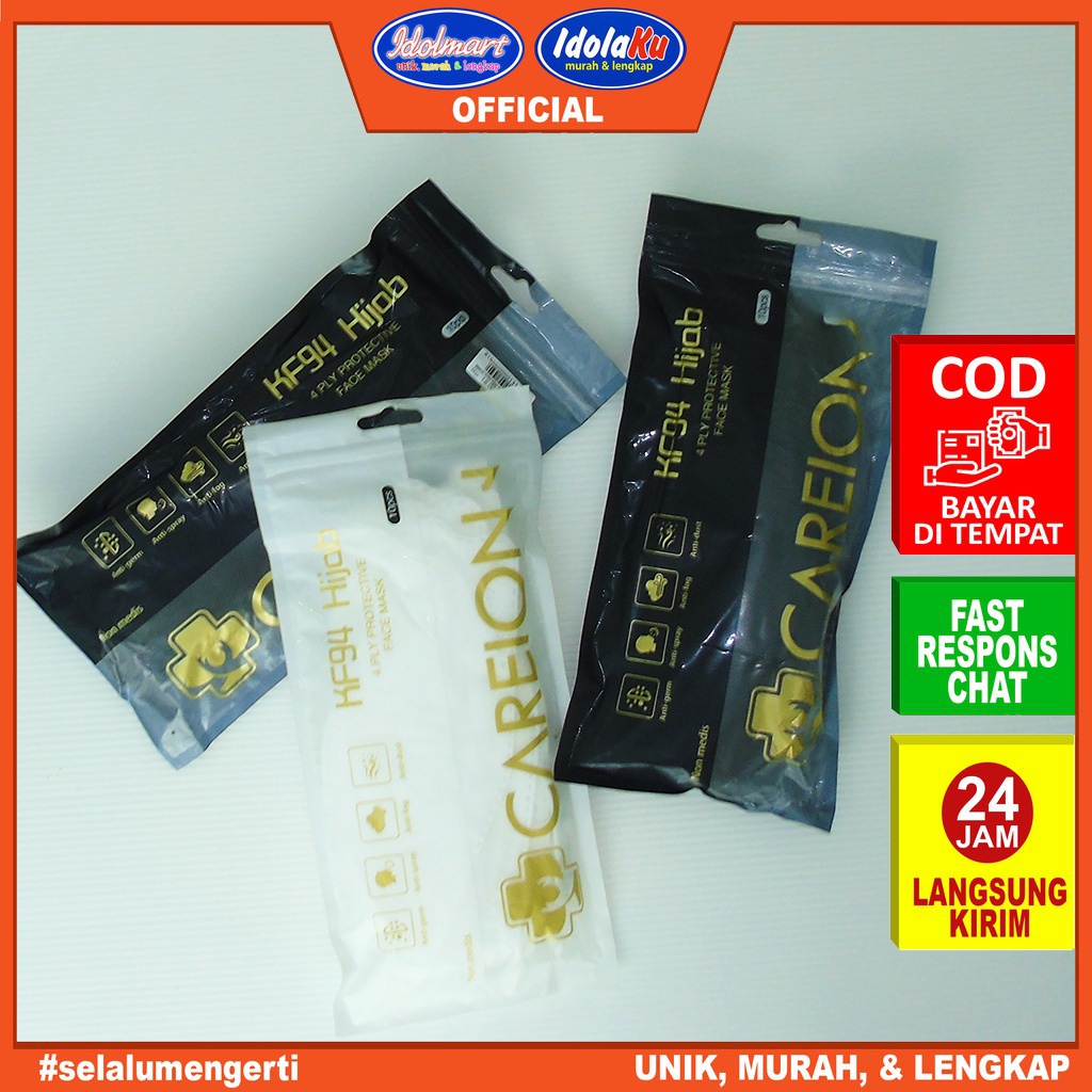 IDOMART Masker KF94 Hijab Hitam & Putih Isi 10pcs