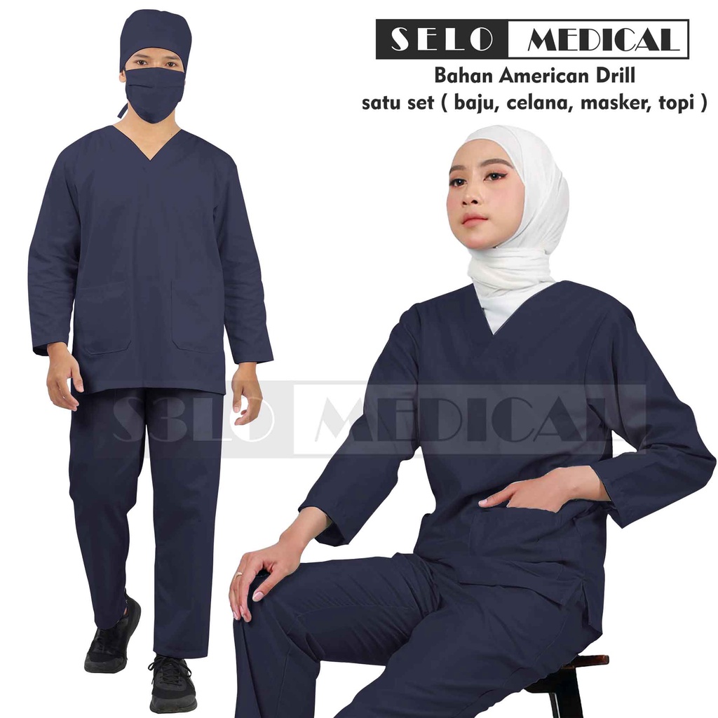 BAJU OK LENGAN PANJANG BAJU JAGA BAJU OKA SCRUB LENGAN PANJANG ( FREE BOTOL MINUM )