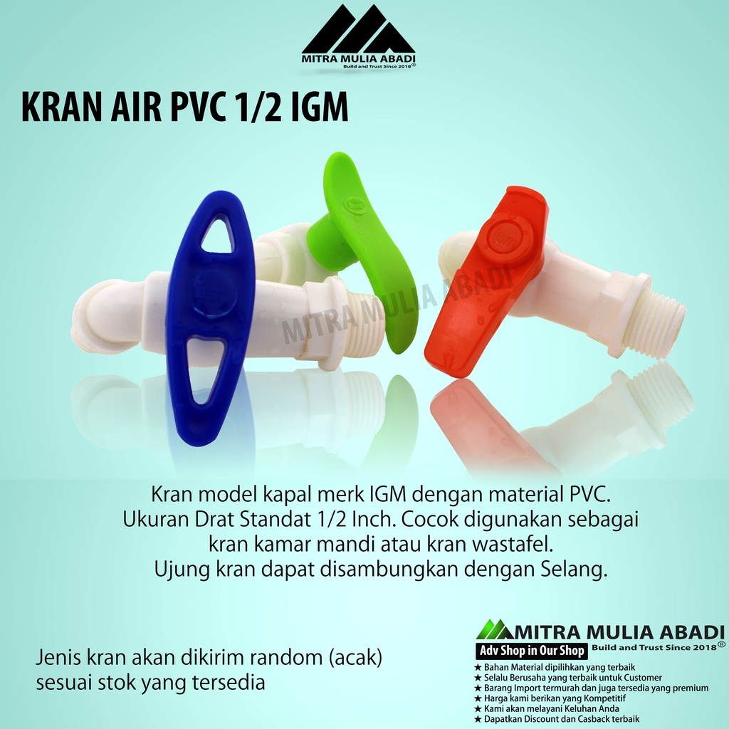 Kran Air IGM PVC Model Kapal Drat 1/2 Inch TANPA DRAT | Keran Tembok | Keran Kamar Mandi