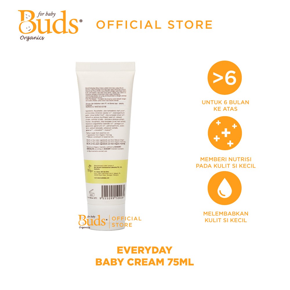 Buds Organic Everyday Baby Cream 75ml / Lotion Bayi Organik - BABY MINISTRY