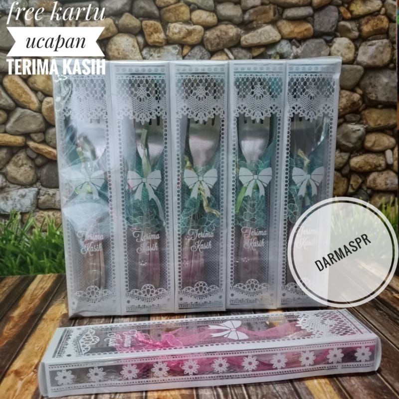 Souvenir Sendok Garpu Stainless Tile Kemas Mika Motif