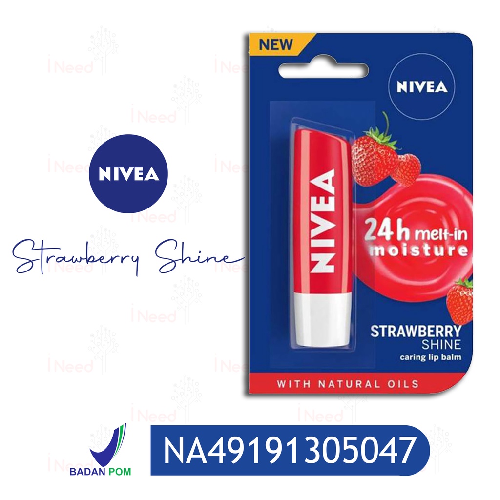 (INEED) Nivea Lip Care Lip Balm Original Care - Strawberry Shine - 4,8 g