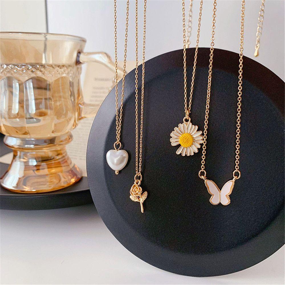 Kalung Nanas Fashion Daisy Perhiasan Mutiara Imitasi Alloy Liontin