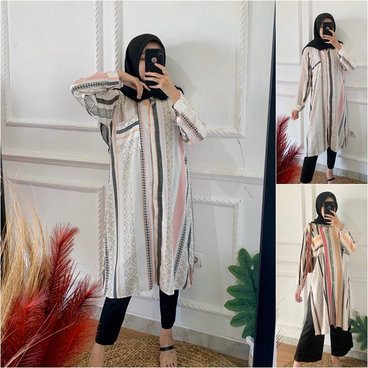 KIKO TUNIK RAYON SALUR WARNA KANCING DEPAN MURAH <