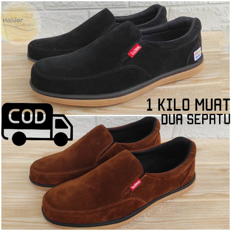 Sepatu Pria Kulit Suede Slip On Kasual Kanvas Sintetis Sol Karet Original