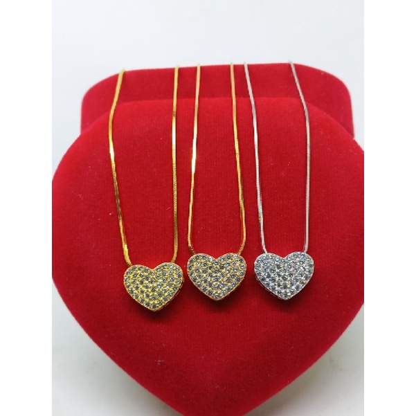 KALUNG WANITA PERAK 925 ASLI KALUNG KASANDRA + LIONTIN TUSUK LOVE COR MATA PUTIH FULL- PERHIASAN SILVER925