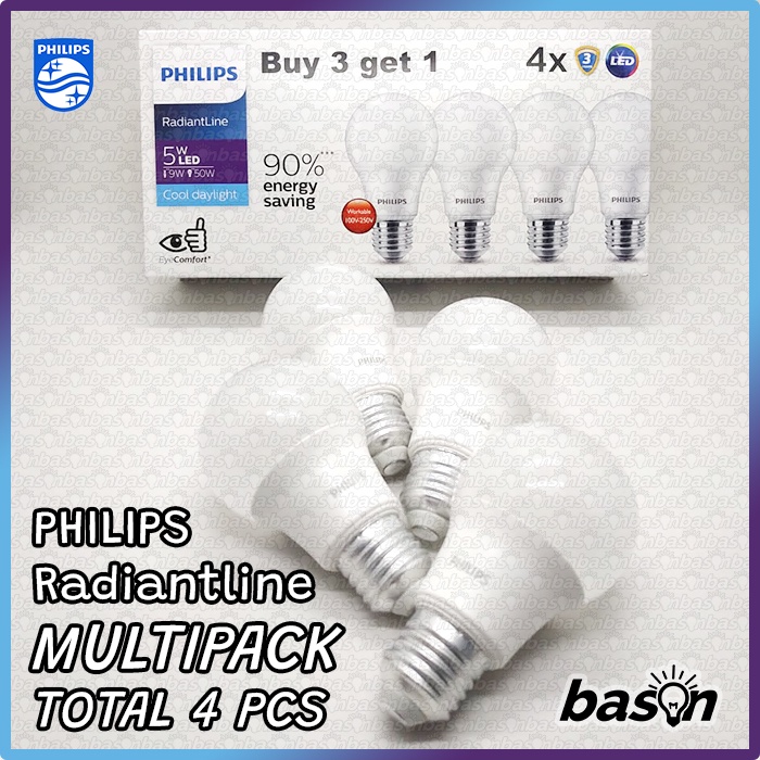 PHILIPS RadiantLine LED Bulb Paket Multipack 5W Putih - isi 4bh