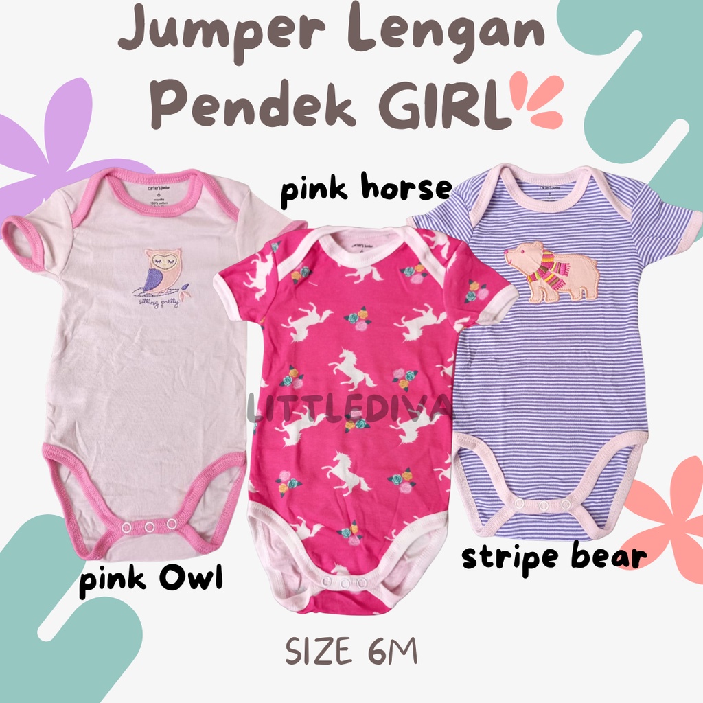 ECER Jumper lengan pendek Perempuan Laki laki Girl Boy bodysuit baju bayi NB 3m 6m 9m 3 6 9 M body suit cater