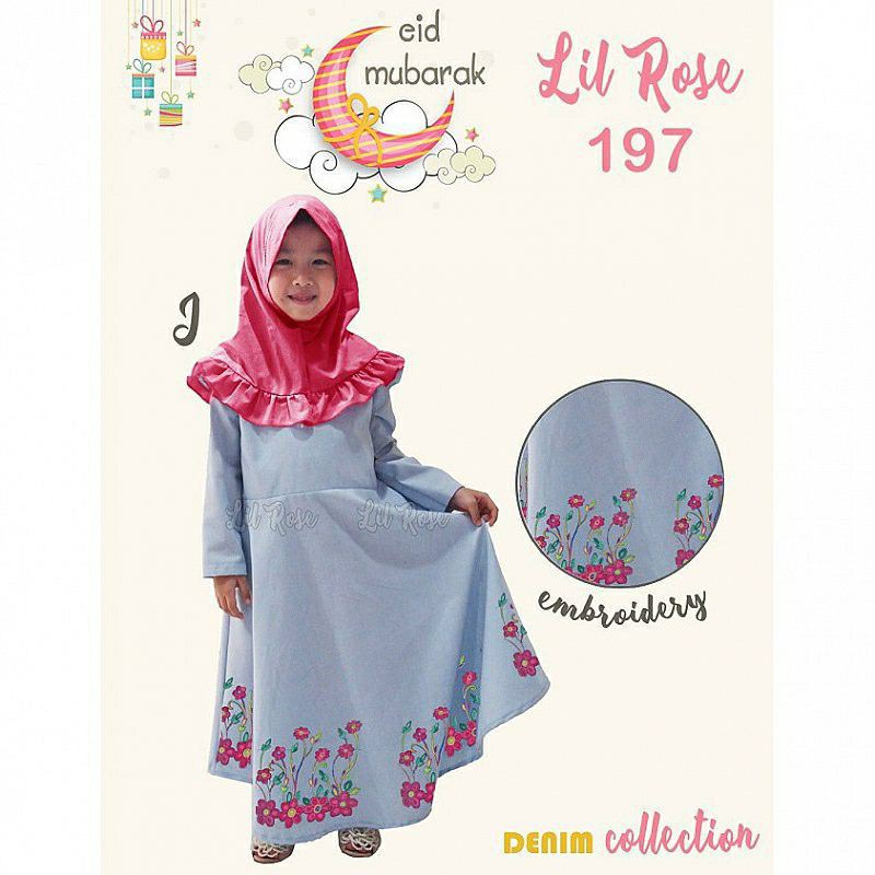 SALE Gamis jeans lil rose anak / Dress jeans anak branded / Gamis jeans anak (A000196)