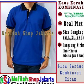 Nyaman Dipakai KAOS  KERAH  POLO KOMBINASI  WARNA Biru  M 