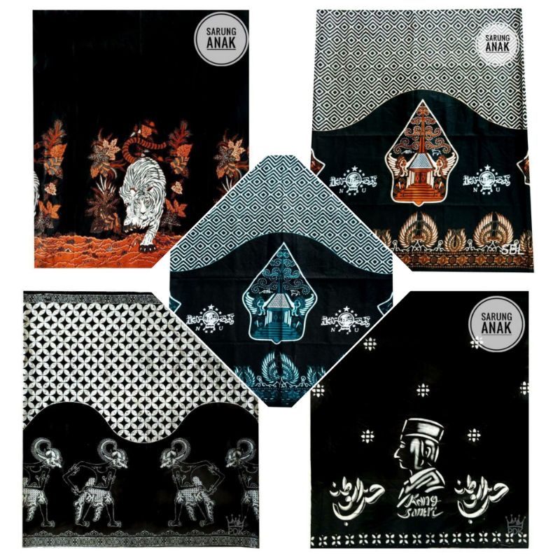 Sarung Batik Anak Laki Laki Karakter Motif Nu Macan Benowo Kang Santri Becak Sepeda