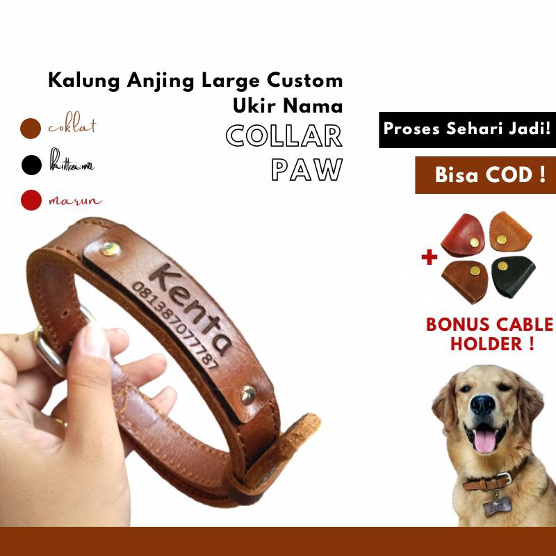 Kalung anjing kulit asli free ukir nama