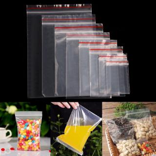 100pcs / Pak Kantong Plastik Poly Transparan Dengan Zip Lock Untuk Penyimpanan Makanan