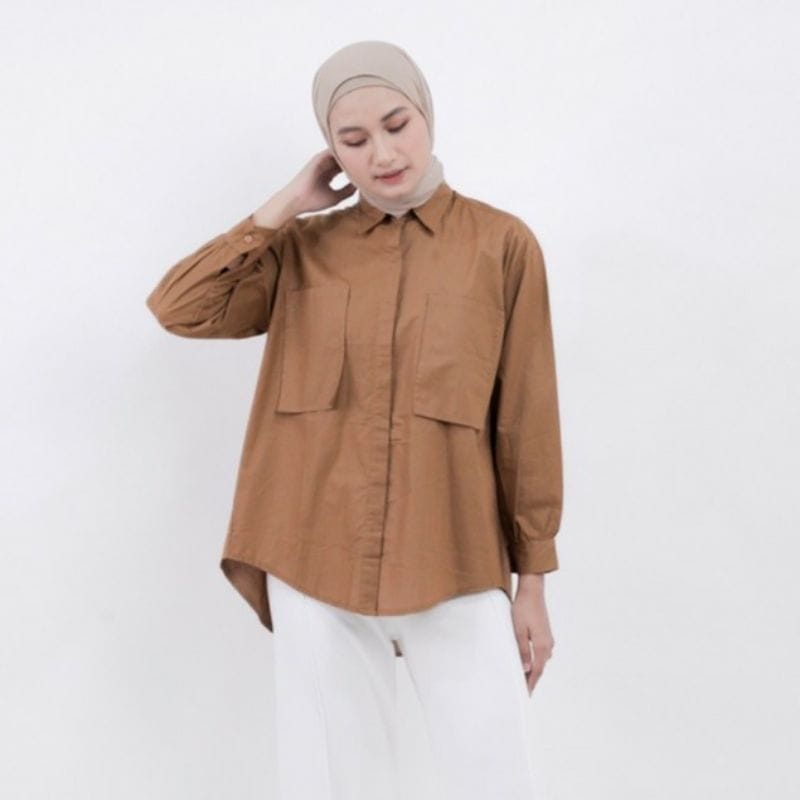 LORA TOP BLOUSE WANITA KEKINIAN / KEMEJA ATASAN WANITA BAJU BLOUSE WANITA POCKET FULL KANCING AKTIF BUSUI