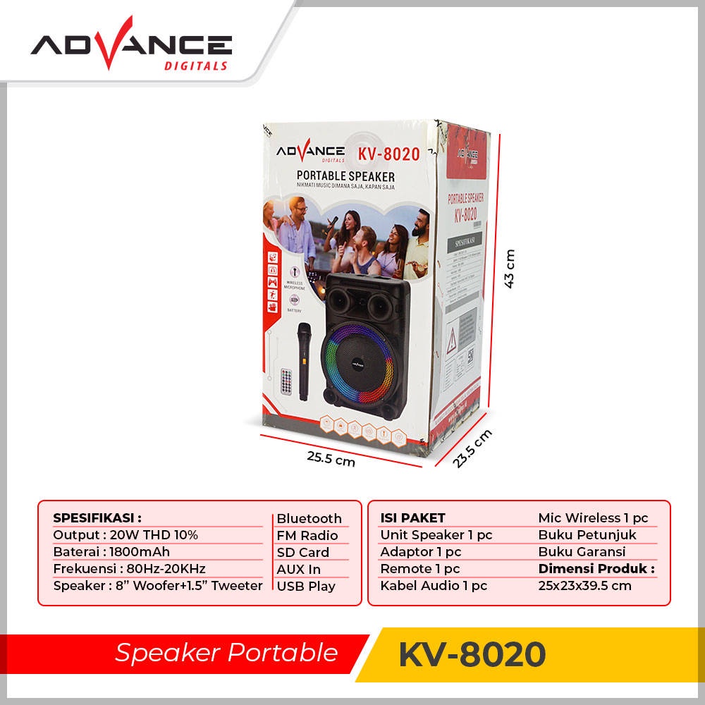 【READY STOCK】 Advance KV8020 Speaker Meeting Portable Rgb Led Speaker Bluetooth Microphone Duet I Garansi Resmi 1 Tahun