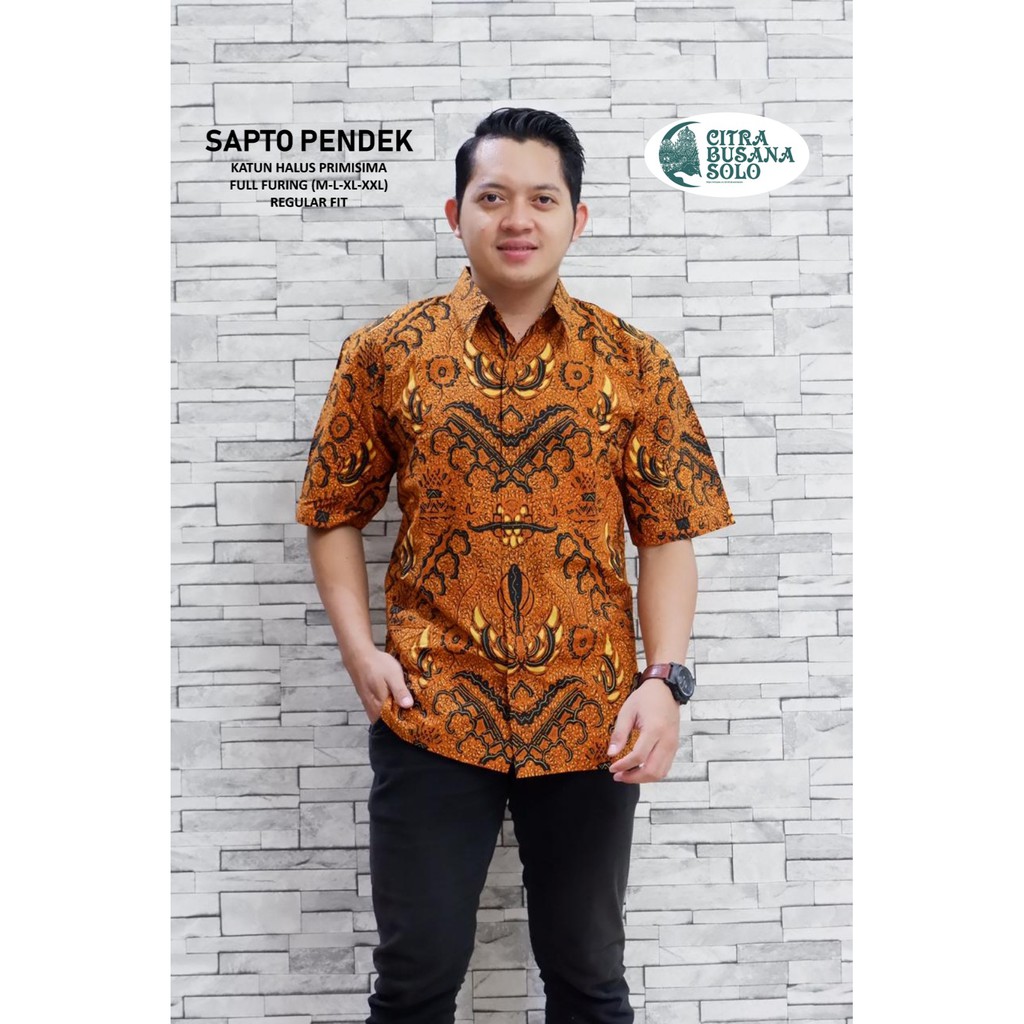 SAPTO PENDEK Kemeja Batik Pria Full Furing Bahan Katun Primisima