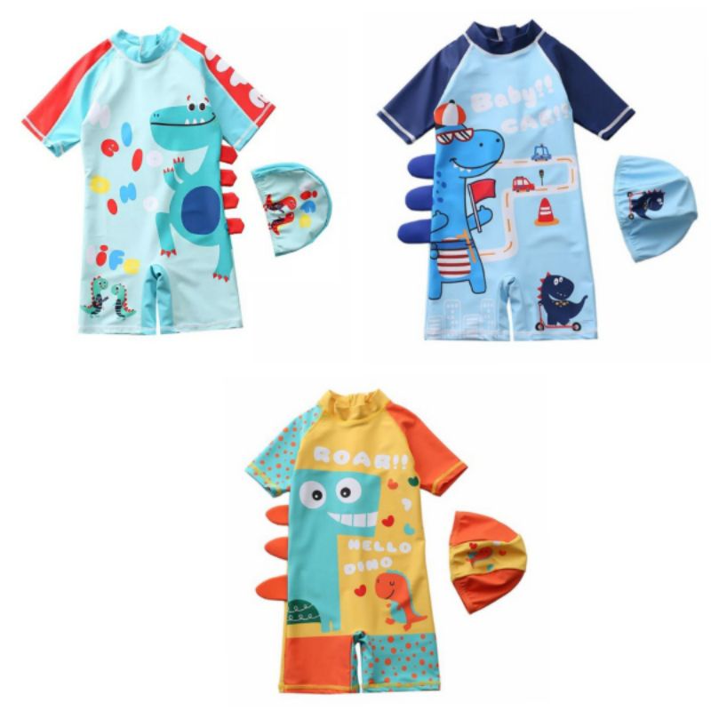 Baju Renang Anak Laki Bayi Cowok Baby Boy BABIES DINO Swimsuit One Piece 1 2 3 Tahun Dino Balita Batita