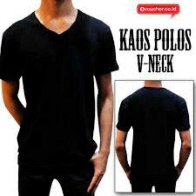 Kaos polos spandec v neck pria leher v
