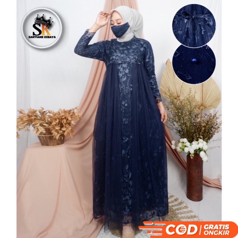 Gamis Dress Pesta Kondangan Wisuda Safira Brukat Mewah Berkualitas Premium Termurah By Santiank kebaya